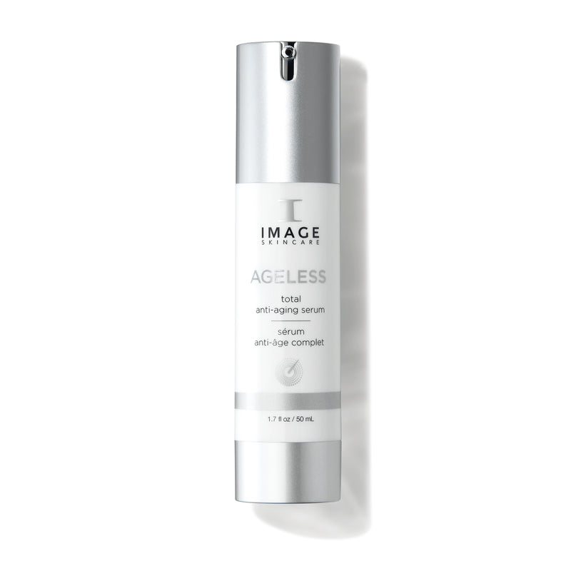 A bottle of AGELESS Total Anti-Ageing Serum by IMAGE Skincare.
